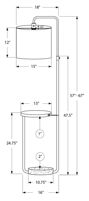 67\" Brass Metal Floor Lamp with USB Port