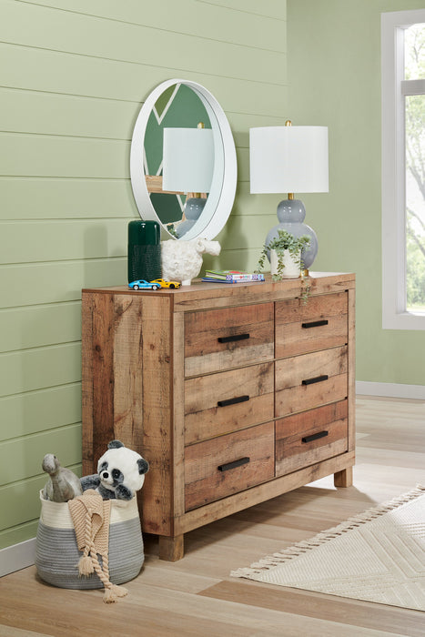 Mojave Bedroom 6-Drawer Dresser, 57.4\"W x 37.8\"H, Rustic - Natural Brown
