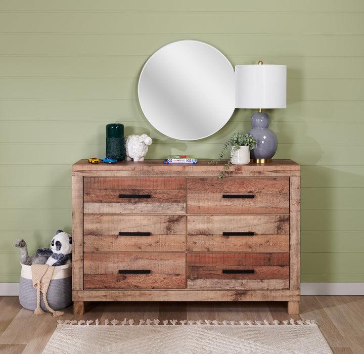 Mojave Bedroom 6-Drawer Dresser, 57.4\"W x 37.8\"H, Rustic - Natural Brown