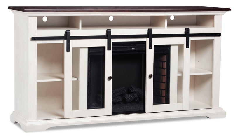 Monte 69\" Electric Fireplace TV Stand with Storage and Cable Management for TVs up to  75\"- White