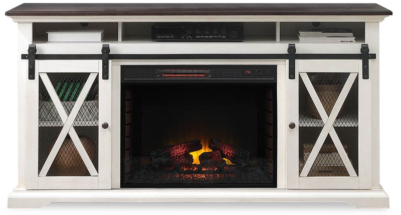 Monte 69\" Electric Fireplace TV Stand with Storage and Cable Management for TVs up to  75\"- White