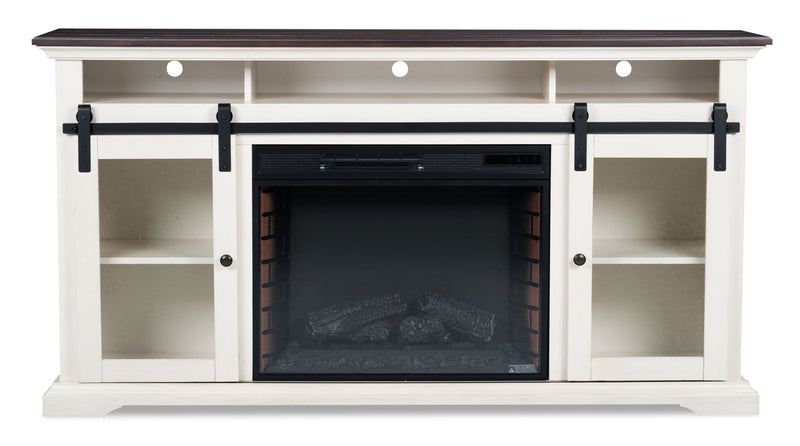 Monte 69\" Electric Fireplace TV Stand with Storage and Cable Management for TVs up to  75\"- White
