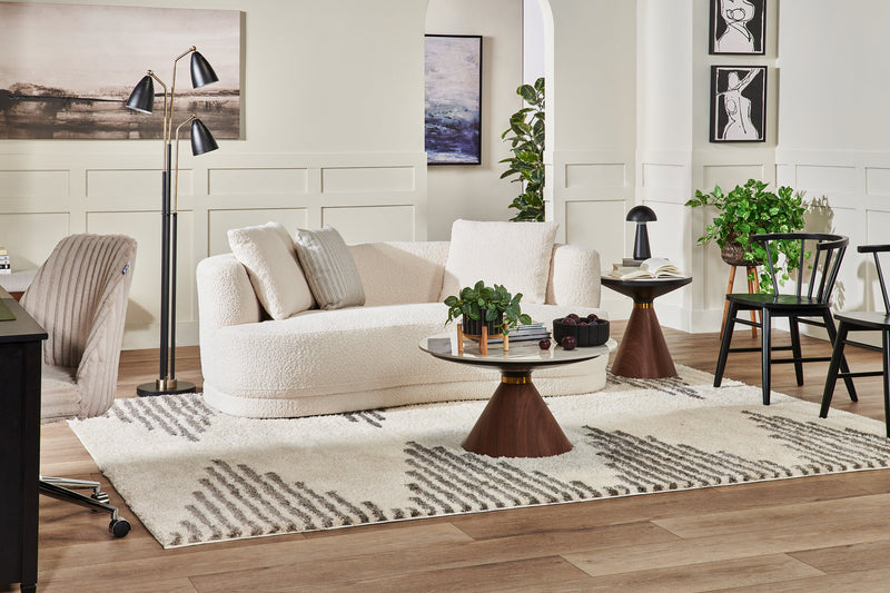 Moon 78\" Fabric Curved Loveseat with Accent Pillows - Wooly Almond White