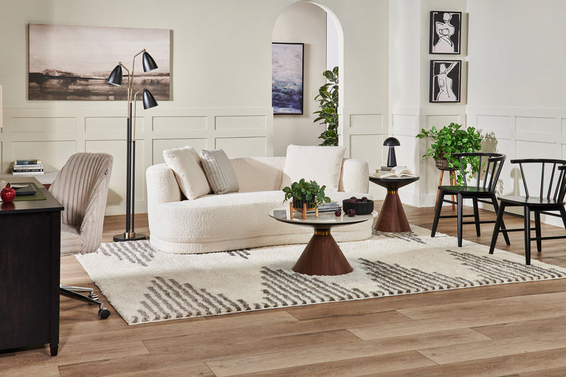 Moon 78\" Fabric Curved Loveseat with Accent Pillows - Wooly Almond White