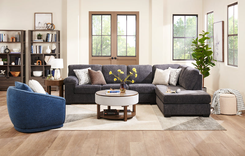 Made in Canada Morgan 2-Piece Right-Facing Chenille Fabric Sectional with Sofa and Accent Pillows - Grey