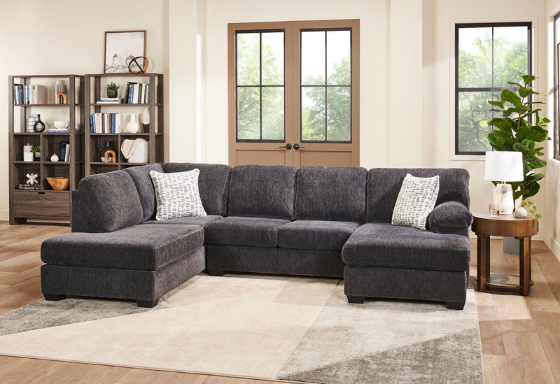 Made in Canada Morgan 2-Piece Left-Facing Chenille Fabric Wrap Sectional with Accent Pillows - Grey