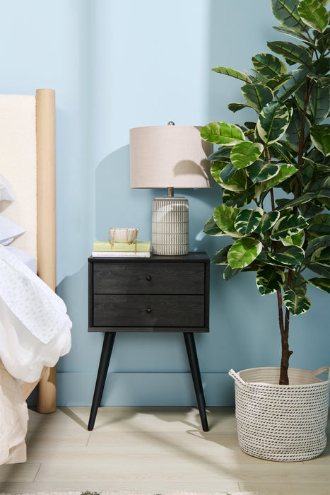 Mori Bedside 2-Drawer Nightstand, 18\"W x 25.75\"H - Black