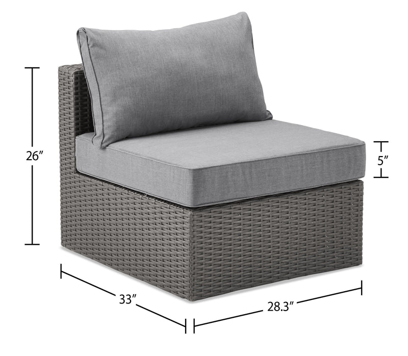 Morris 5-Piece Outdoor Patio Set with 3 Armless Chairs, Ottoman & Chair - Hand-Woven Resin Wicker, Olefin Fabric, UV & Weather Resistant - Grey