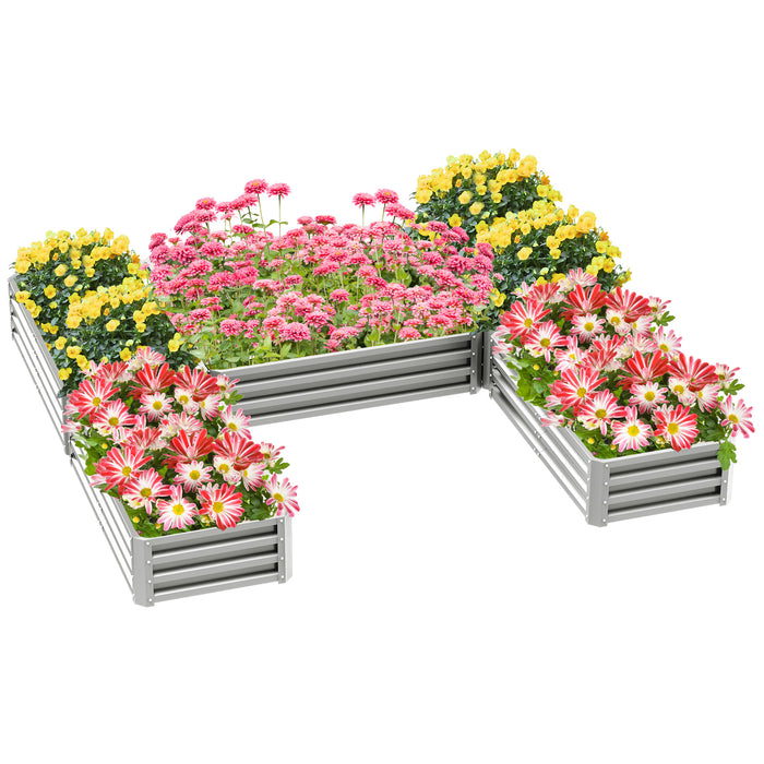 Outsunny Raised Garden Bed Set Of 5 Diy Large Steel Planters Box, Silver