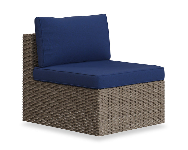 Naples 5-Piece Outdoor Patio Set with 3 Corner Chairs & 2 Armless Chairs - Hand-Woven Resin Wicker, UV & Weather Resistant - Natural/Blue