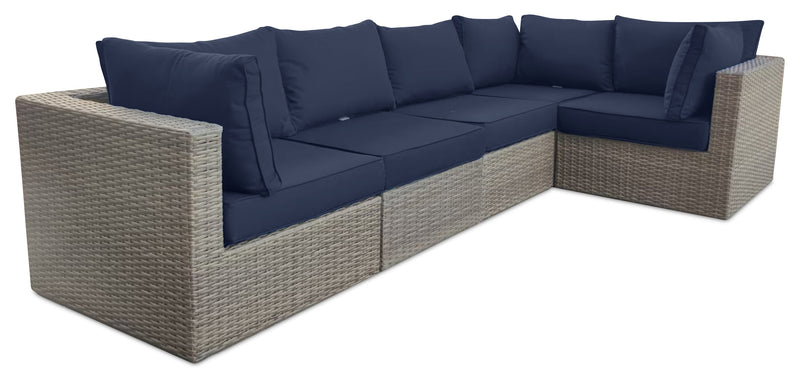 Naples 5-Piece Outdoor Patio Set with 3 Corner Chairs & 2 Armless Chairs - Hand-Woven Resin Wicker, UV & Weather Resistant - Natural/Blue