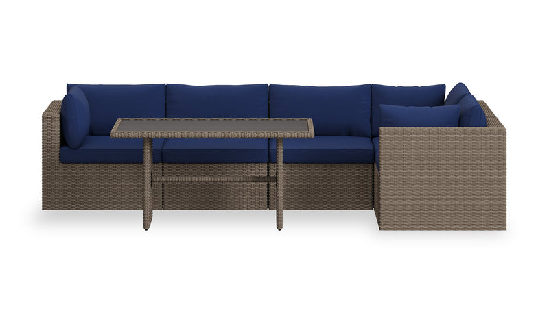 Naples Dining Height Outdoor Patio Table - Hand-Woven Resin Wicker, Glass, UV & Weather Resistant - Natural/Black