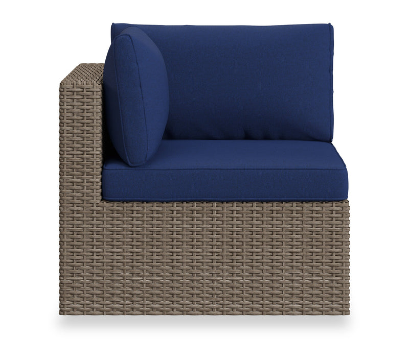 Naples 5-Piece Outdoor Patio Set with 3 Corner Chairs & 2 Armless Chairs - Hand-Woven Resin Wicker, UV & Weather Resistant - Natural/Blue