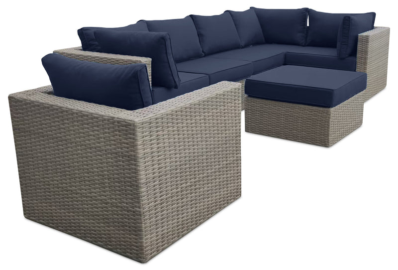 Naples Outdoor Patio Chair - Hand-Woven Resin Wicker, UV & Weather Resistant - Natural/Blue