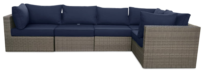 Naples Corner Outdoor Patio Chair - Hand-Woven Resin Wicker, UV & Weather Resistant - Natural/Blue