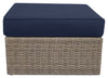 ["Naples Large Outdoor Patio Ottoman - Hand-Woven Resin Wicker, UV & Weather Resistant - Natural/Blue"]