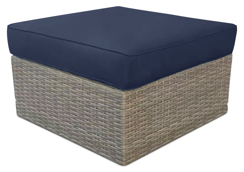 Naples Small Outdoor Patio Ottoman, Set of 2 - Hand-Woven Resin Wicker, UV & Weather Resistant - Natural/Blue