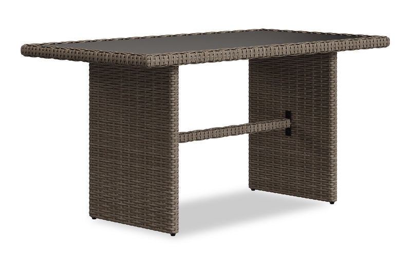 Naples 10-Piece Outdoor Patio Set with 3 Corner Chairs, 2 Armless Chairs, Chair, Large Ottoman, 2 Small Ottomans & Dining Height Table - Hand-Woven Resin Wicker, UV & Weather Resistant - Natural/Blue