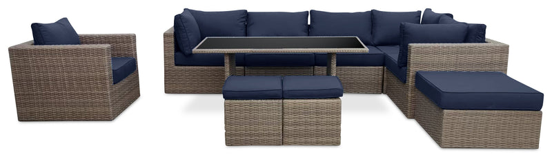 Naples Dining Height Outdoor Patio Table - Hand-Woven Resin Wicker, Glass, UV & Weather Resistant - Natural/Black