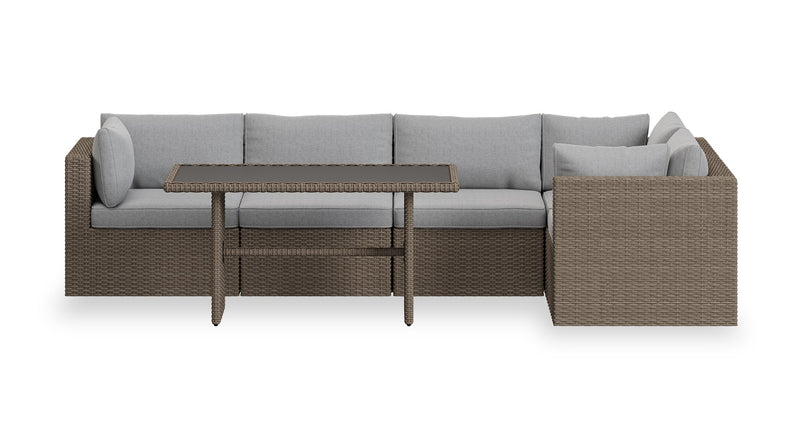 Naples Dining Height Outdoor Patio Table - Hand-Woven Resin Wicker, Glass, UV & Weather Resistant - Natural/Black