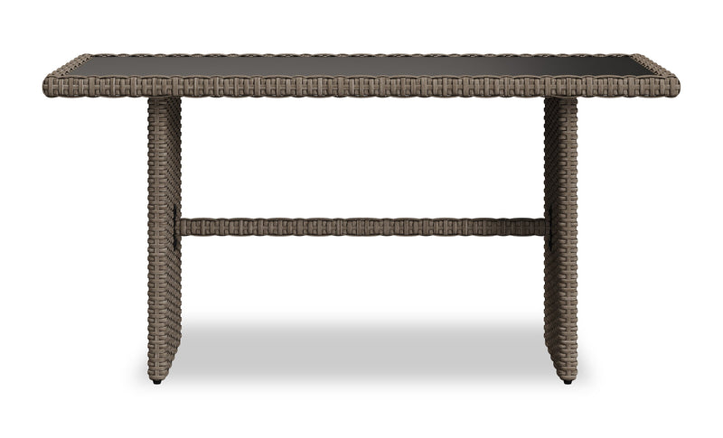 Naples Dining Height Outdoor Patio Table - Hand-Woven Resin Wicker, Glass, UV & Weather Resistant - Natural/Black