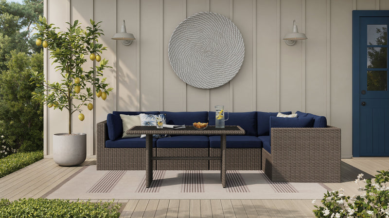 Naples Dining Height Outdoor Patio Table - Hand-Woven Resin Wicker, Glass, UV & Weather Resistant - Natural/Black