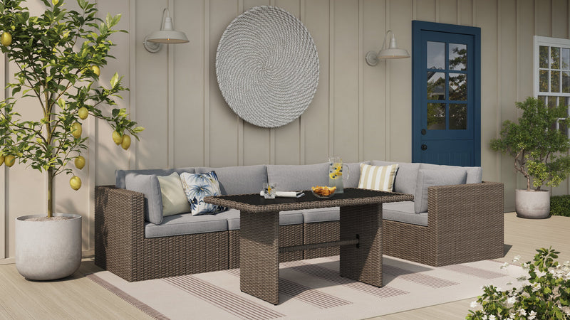 Naples Dining Height Outdoor Patio Table - Hand-Woven Resin Wicker, Glass, UV & Weather Resistant - Natural/Black