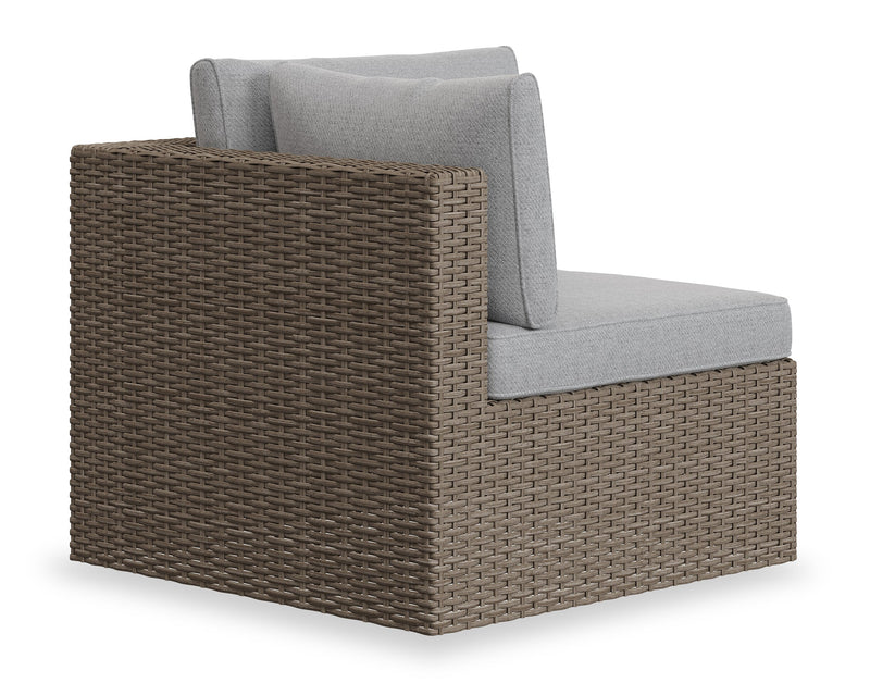 Naples Corner Outdoor Patio Chair - Hand-Woven Resin Wicker, UV & Weather Resistant - Natural/Grey