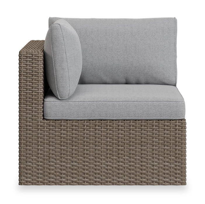 Naples Corner Outdoor Patio Chair - Hand-Woven Resin Wicker, UV & Weather Resistant - Natural/Grey