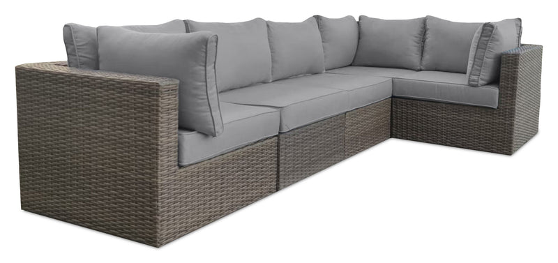 Naples Corner Outdoor Patio Chair - Hand-Woven Resin Wicker, UV & Weather Resistant - Natural/Grey