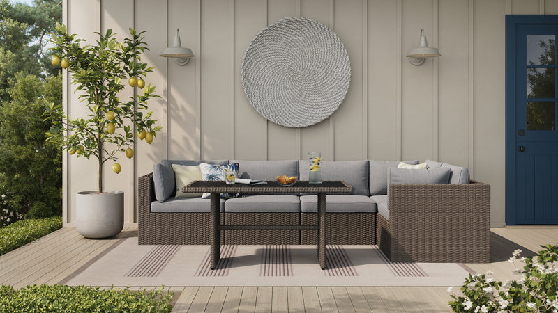 Naples 5-Piece Outdoor Patio Set with 3 Corner Chairs & 2 Armless Chairs - Hand-Woven Resin Wicker, UV & Weather Resistant - Natural/Grey