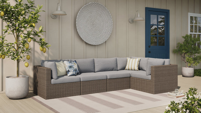 Naples 5-Piece Outdoor Patio Set with 3 Corner Chairs & 2 Armless Chairs - Hand-Woven Resin Wicker, UV & Weather Resistant - Natural/Grey