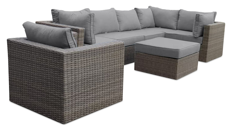 Naples Large Outdoor Patio Ottoman - Hand-Woven Resin Wicker, UV & Weather Resistant - Natural/Grey