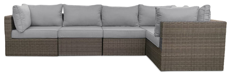 Naples 7-Piece Outdoor Patio Set with 3 Corner Chairs, 2 Armless Chairs, Patio Chair & Ottoman - Hand-Woven Resin Wicker, UV & Weather Resistant - Natural/Grey