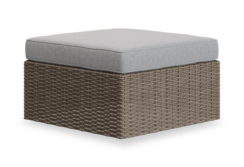 Naples Small Outdoor Patio Ottoman, Set of 2 - Hand-Woven Resin Wicker, UV & Weather Resistant - Natural/Grey
