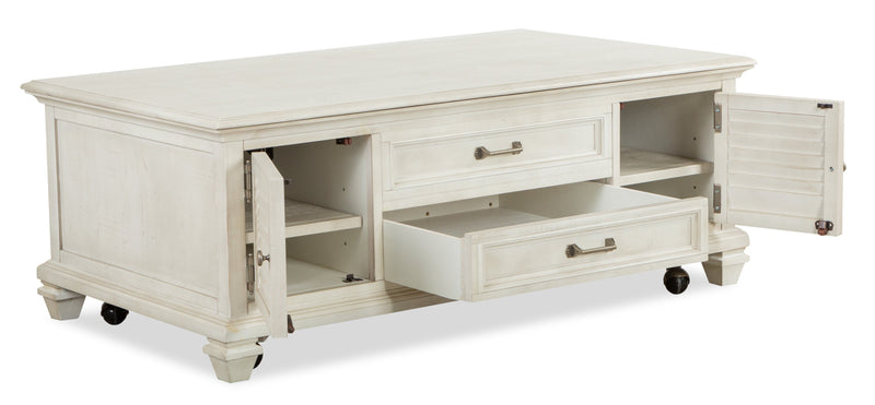 Newman  50\" Traditional Lift Top Coffee Table with Storage and Casters - Alabaster White Pine