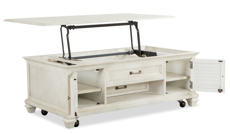 Newman  50\" Traditional Lift Top Coffee Table with Storage and Casters - Alabaster White Pine