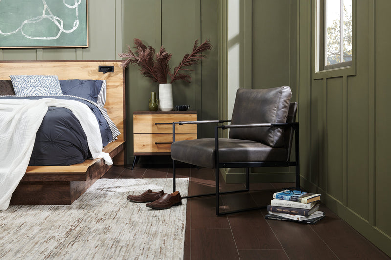 Nico 24.75\" Faux Leather Accent Chair with Metal Legs - Dark Grey