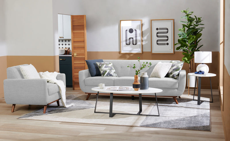 Kort & Co. Nico 51\" Modern Oval Coffee Table - White Sinetered Stone with Dark Grey Metal Legs