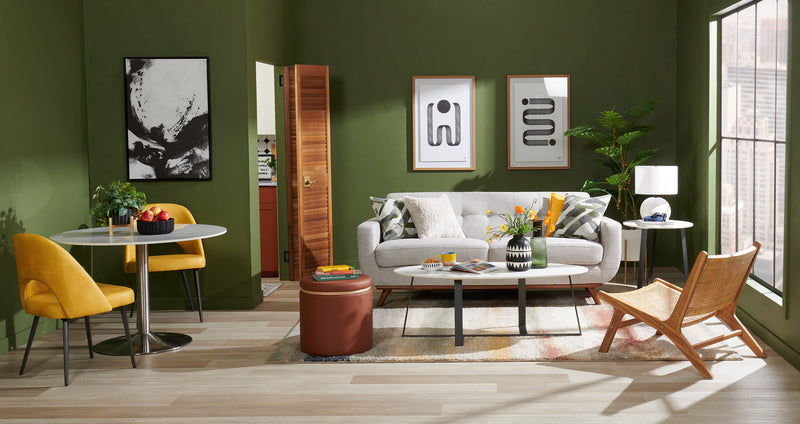 Kort & Co. Nico 51\" Modern Oval Coffee Table - White Sinetered Stone with Dark Grey Metal Legs