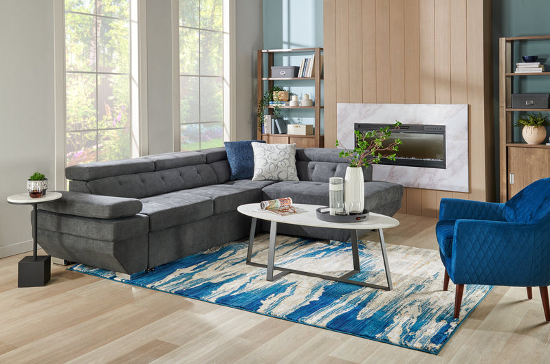 Kort & Co. Nico 51\" Modern Oval Coffee Table - White Sinetered Stone with Dark Grey Metal Legs