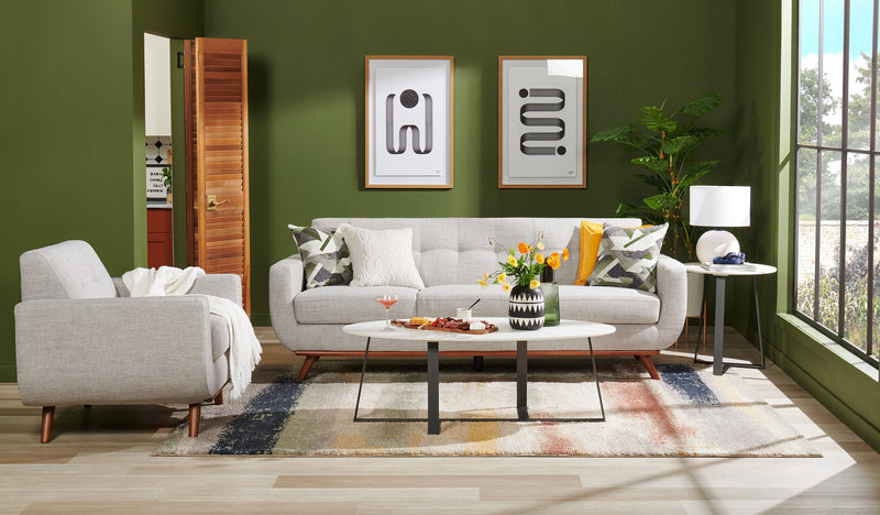 Kort & Co. Nico 51\" Modern Oval Coffee Table - White Sinetered Stone with Dark Grey Metal Legs