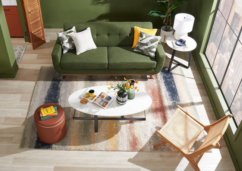 Kort & Co. Nico 22\" Modern Oval End Table - White Sinetered Stone with Dark Grey Metal Legs