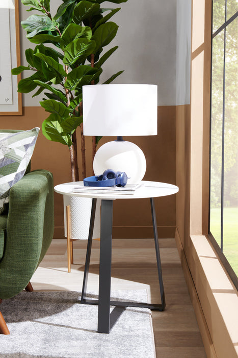 Kort & Co. Nico 22\" Modern Oval End Table - White Sinetered Stone with Dark Grey Metal Legs