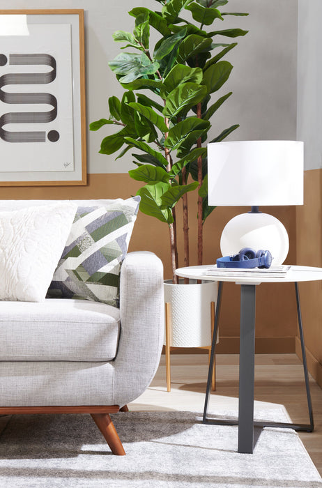 Kort & Co. Nico 22\" Modern Oval End Table - White Sinetered Stone with Dark Grey Metal Legs