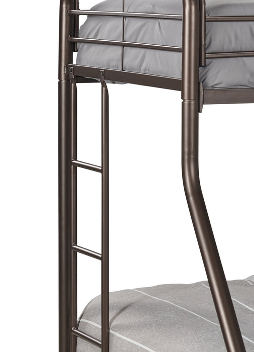 Noah Bunk Bed with Ladder & Guard Rail for Kids, Metal, Dark Bronze - Twin/Full