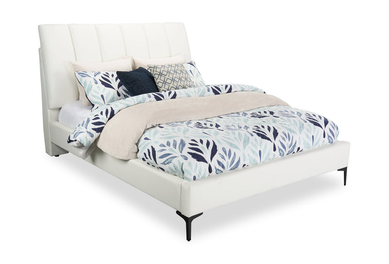Nova Upholstered Platform Bed in White Vegan-Leather Fabric - Queen Size