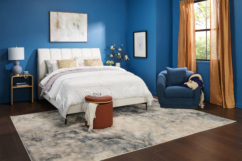 Nova Upholstered Platform Bed in White Vegan-Leather Fabric - Queen Size