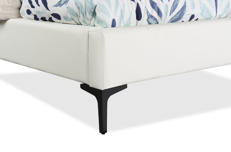 Nova Upholstered Platform Bed in White Vegan-Leather Fabric - Queen Size