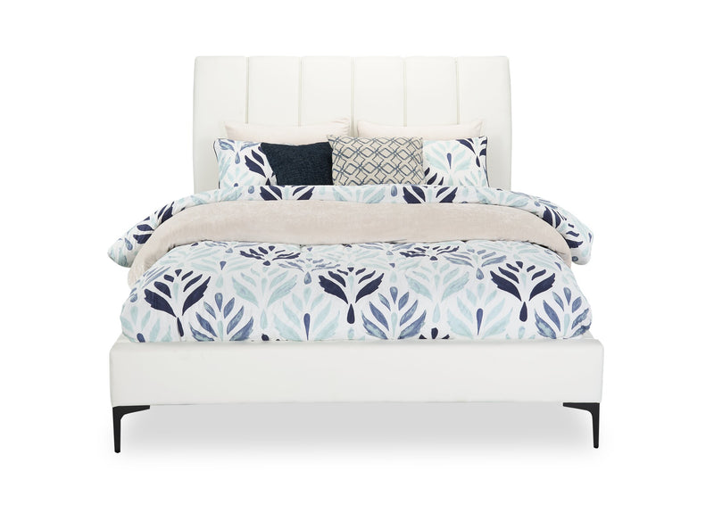 Nova Upholstered Platform Bed in White Vegan-Leather Fabric - Queen Size